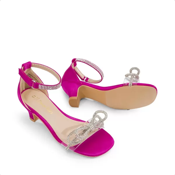 imageDREAM PAIRS Girls Sandals Ankle Strap Square Toe Low Heel Bow Flower Dress ShoesHot Pink