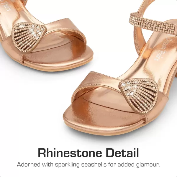 imageDREAM PAIRS Girls Sandals Ankle Strap Square Toe Low Heel Crysta Shell Wedding Party Flower Dress ShoesChampagnerhinestone