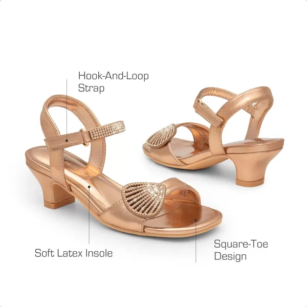 imageDREAM PAIRS Girls Sandals Ankle Strap Square Toe Low Heel Crysta Shell Wedding Party Flower Dress ShoesChampagnerhinestone