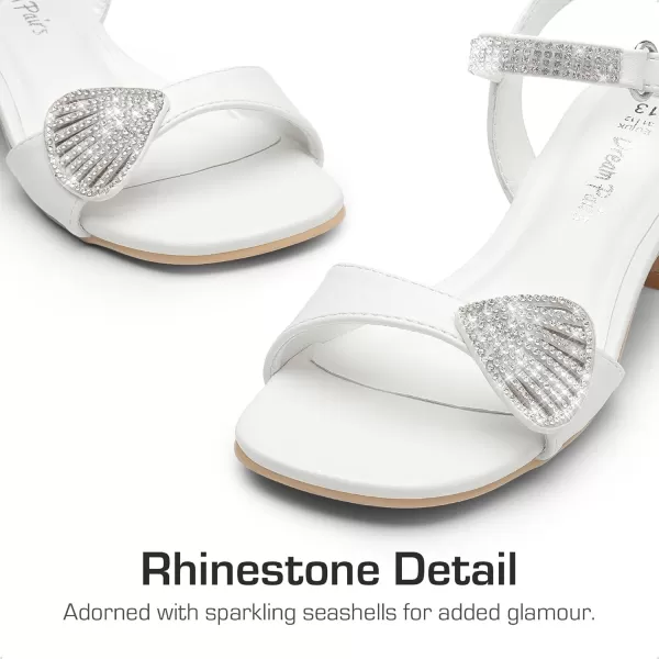 imageDREAM PAIRS Girls Sandals Ankle Strap Square Toe Low Heel Crysta Shell Wedding Party Flower Dress ShoesWhite