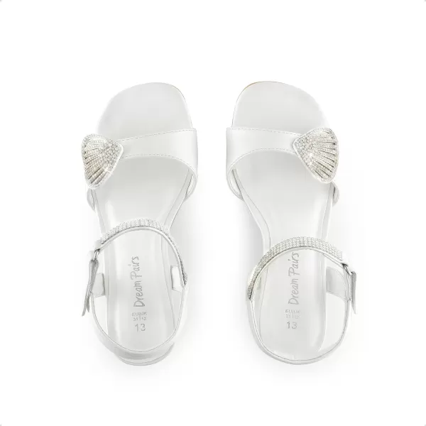 imageDREAM PAIRS Girls Sandals Ankle Strap Square Toe Low Heel Crysta Shell Wedding Party Flower Dress ShoesWhite