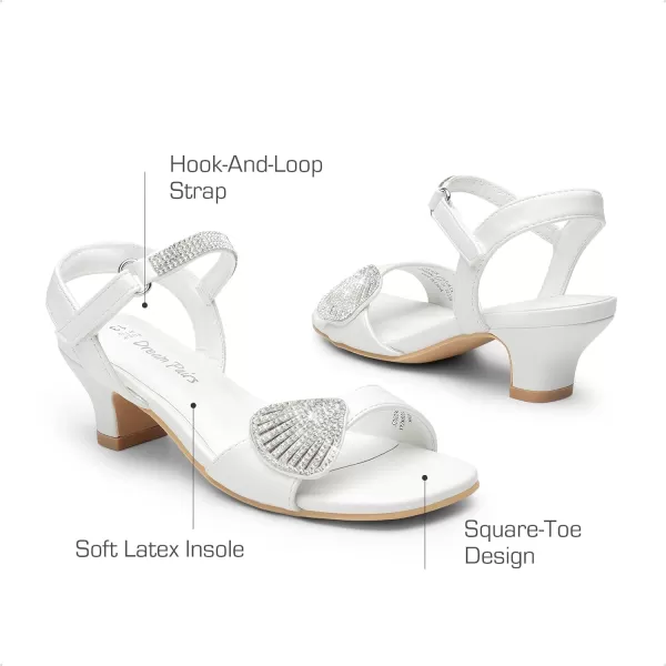 imageDREAM PAIRS Girls Sandals Ankle Strap Square Toe Low Heel Crysta Shell Wedding Party Flower Dress ShoesWhite