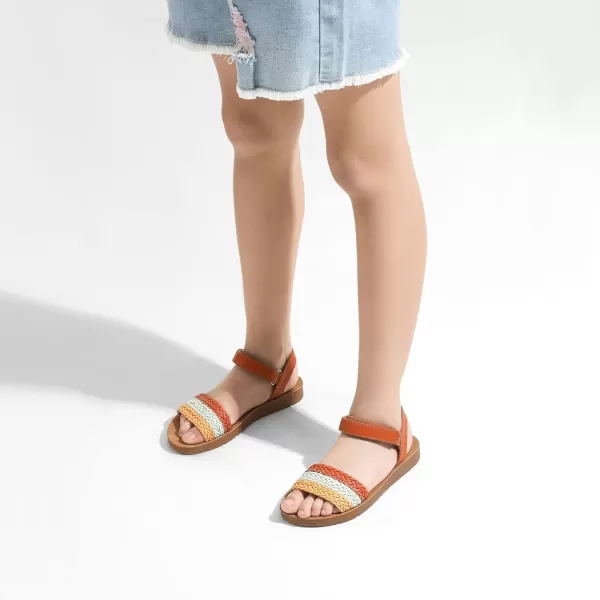 imageDREAM PAIRS Girls Sandals Braided Strap Open Toe Flat Sandals Summer Dress Shoes ToddlerLittle KidBrown
