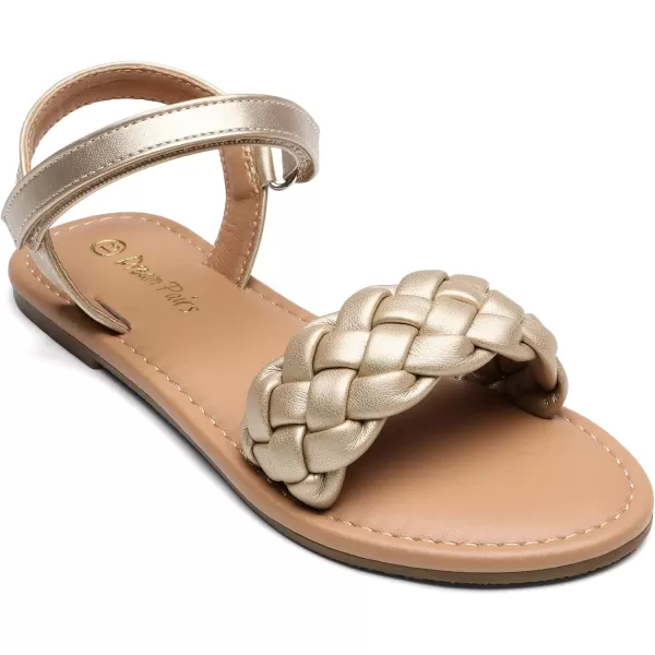 imageDREAM PAIRS Girls Sandals Classic Open Toe Braided Flat Sandals Summer Dress ShoesGold
