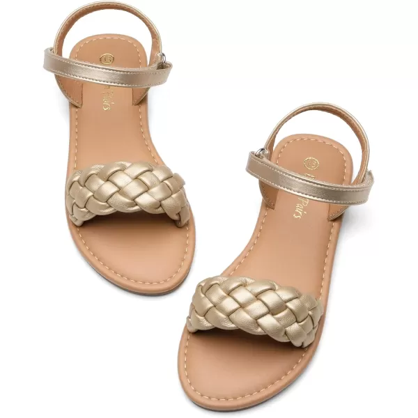 imageDREAM PAIRS Girls Sandals Classic Open Toe Braided Flat Sandals Summer Dress ShoesGold