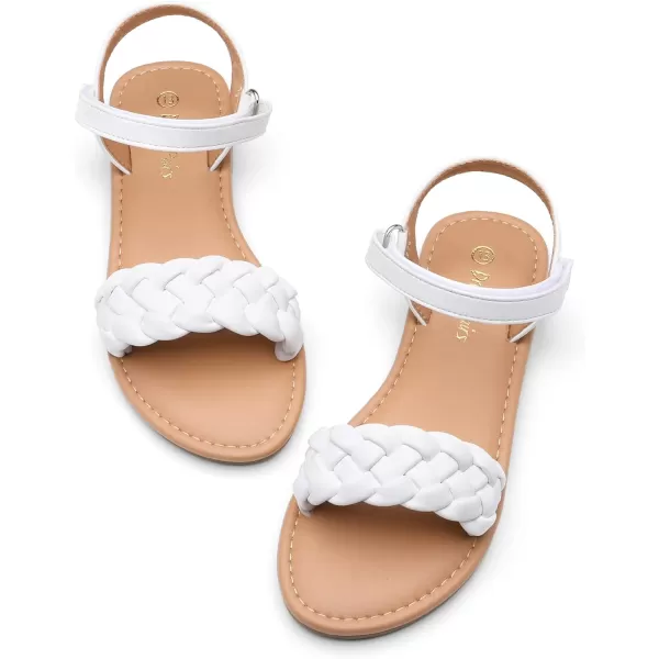 imageDREAM PAIRS Girls Sandals Classic Open Toe Braided Flat Sandals Summer Dress ShoesWhite