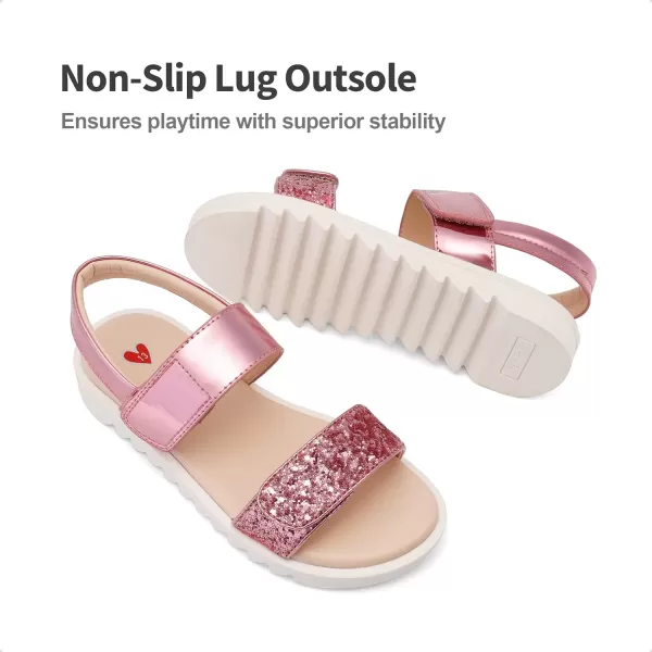 imageDREAM PAIRS Girls Sandals Glitter Two Strapped Casual Open Toe Sandals Little KidBig KidHot Pink