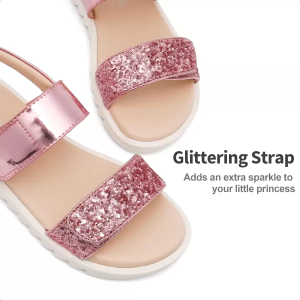 imageDREAM PAIRS Girls Sandals Glitter Two Strapped Casual Open Toe Sandals Little KidBig KidHot Pink