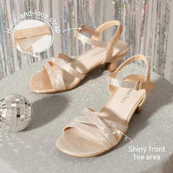 imageDREAM PAIRS Girls Sandals Low Heel Dress Open Toe Sandals Flower Wedding Party for Little KidBig KidGold