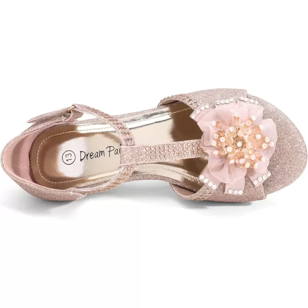 imageDREAM PAIRS Girls Sandals Low Heel Dress Pump Ankle T Strap Flower Shoes ToddlerLittle KidBig KidRoseGold