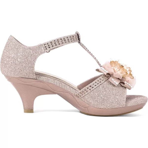 imageDREAM PAIRS Girls Sandals Low Heel Dress Pump Ankle T Strap Flower Shoes ToddlerLittle KidBig KidRoseGold
