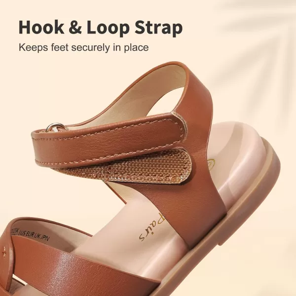 imageDREAM PAIRS Girls Sandals Open Toe Princess Flat Sandals Strappy Summer Shoes ToddlerLittle KidBrownpu