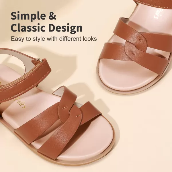 imageDREAM PAIRS Girls Sandals Open Toe Princess Flat Sandals Strappy Summer Shoes ToddlerLittle KidBrownpu