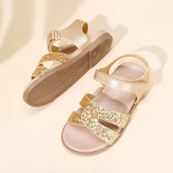 imageDREAM PAIRS Girls Sandals Open Toe Princess Flat Sandals Strappy Summer Shoes ToddlerLittle KidGoldglitter