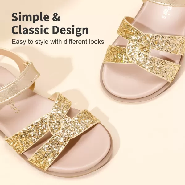 imageDREAM PAIRS Girls Sandals Open Toe Princess Flat Sandals Strappy Summer Shoes ToddlerLittle KidGoldglitter