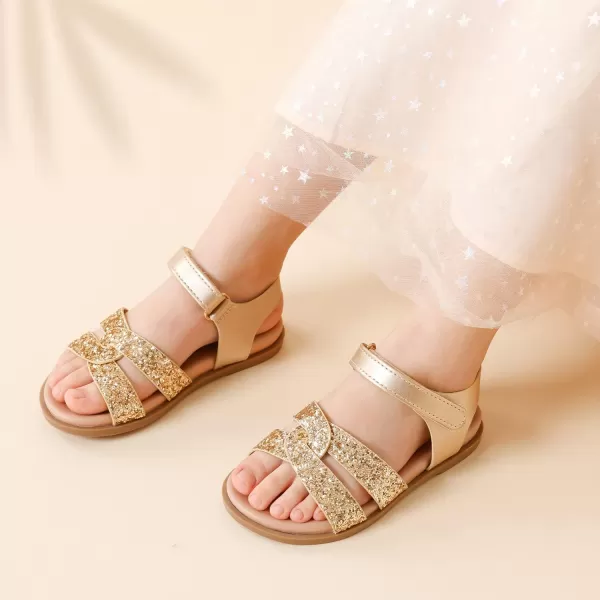 imageDREAM PAIRS Girls Sandals Open Toe Princess Flat Sandals Strappy Summer Shoes ToddlerLittle KidGoldglitter