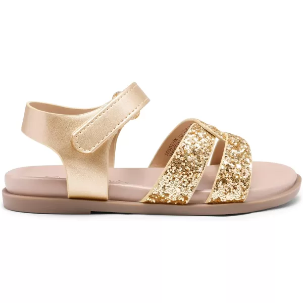 imageDREAM PAIRS Girls Sandals Open Toe Princess Flat Sandals Strappy Summer Shoes ToddlerLittle KidGoldglitter