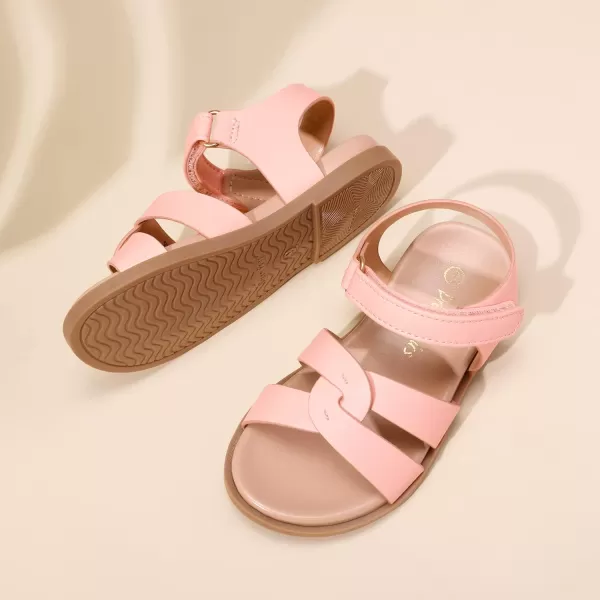 imageDREAM PAIRS Girls Sandals Open Toe Princess Flat Sandals Strappy Summer Shoes ToddlerLittle KidPinkPu