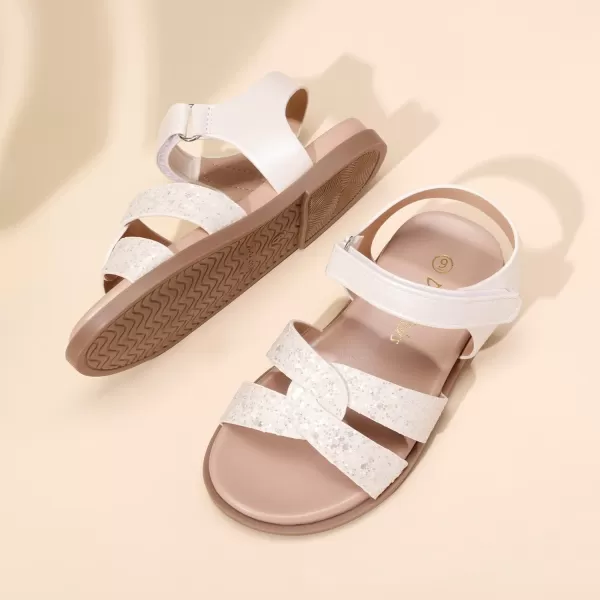 imageDREAM PAIRS Girls Sandals Open Toe Princess Flat Sandals Strappy Summer Shoes ToddlerLittle KidWhiteglitter