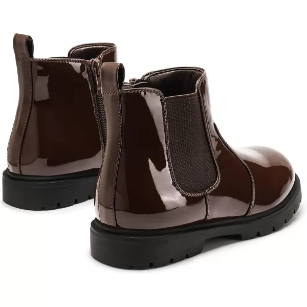 imageDREAM PAIRS Girls Side Zipper Chelsea Ankle Boots Little KidBig KidBrownPat