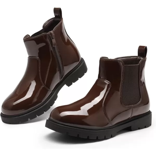 imageDREAM PAIRS Girls Side Zipper Chelsea Ankle Boots Little KidBig KidBrownPat