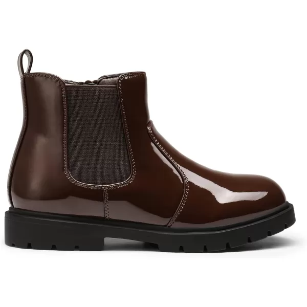 imageDREAM PAIRS Girls Side Zipper Chelsea Ankle Boots Little KidBig KidBrownPat