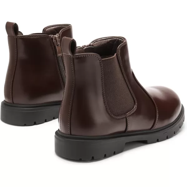 imageDREAM PAIRS Girls Side Zipper Chelsea Ankle Boots Little KidBig KidBrownPu