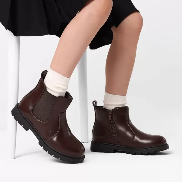 imageDREAM PAIRS Girls Side Zipper Chelsea Ankle Boots Little KidBig KidBrownPu