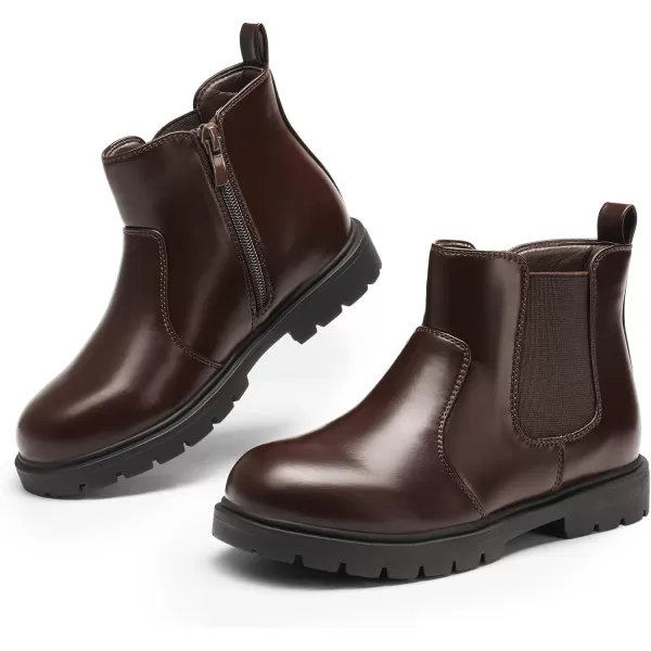 imageDREAM PAIRS Girls Side Zipper Chelsea Ankle Boots Little KidBig KidBrownPu