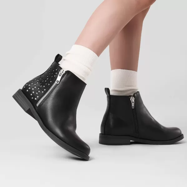 imageDREAM PAIRS Girls Side Zipper Low Heels Ankle Boots ToddlerLittle KidBig KidBlackPu