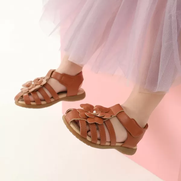 imageDREAM PAIRS Girls ToddlerLittle Kid ClosedToe Flower Summer Dress Sandals ShoesBrown
