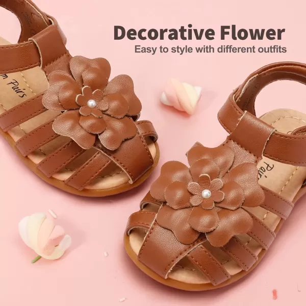 imageDREAM PAIRS Girls ToddlerLittle Kid ClosedToe Flower Summer Dress Sandals ShoesBrown