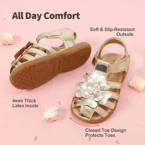 imageDREAM PAIRS Girls ToddlerLittle Kid ClosedToe Flower Summer Dress Sandals ShoesGold