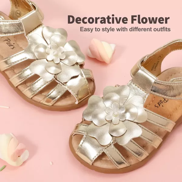 imageDREAM PAIRS Girls ToddlerLittle Kid ClosedToe Flower Summer Dress Sandals ShoesGold
