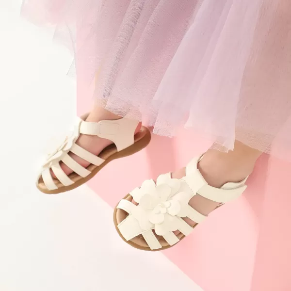 imageDREAM PAIRS Girls ToddlerLittle Kid ClosedToe Flower Summer Dress Sandals ShoesMilky White