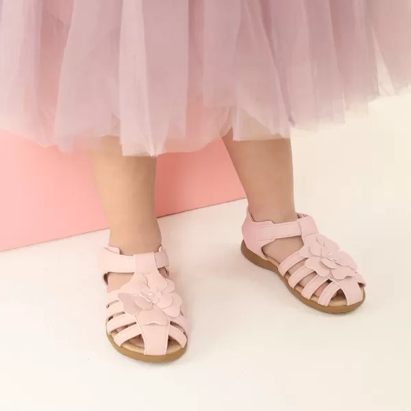 imageDREAM PAIRS Girls ToddlerLittle Kid ClosedToe Flower Summer Dress Sandals ShoesPink