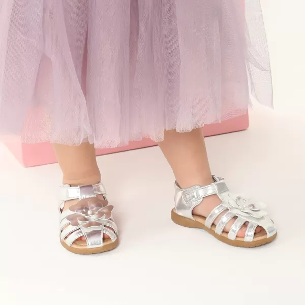 imageDREAM PAIRS Girls ToddlerLittle Kid ClosedToe Flower Summer Dress Sandals ShoesSilver