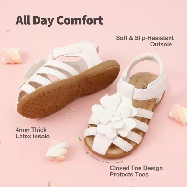 imageDREAM PAIRS Girls ToddlerLittle Kid ClosedToe Flower Summer Dress Sandals ShoesWhite