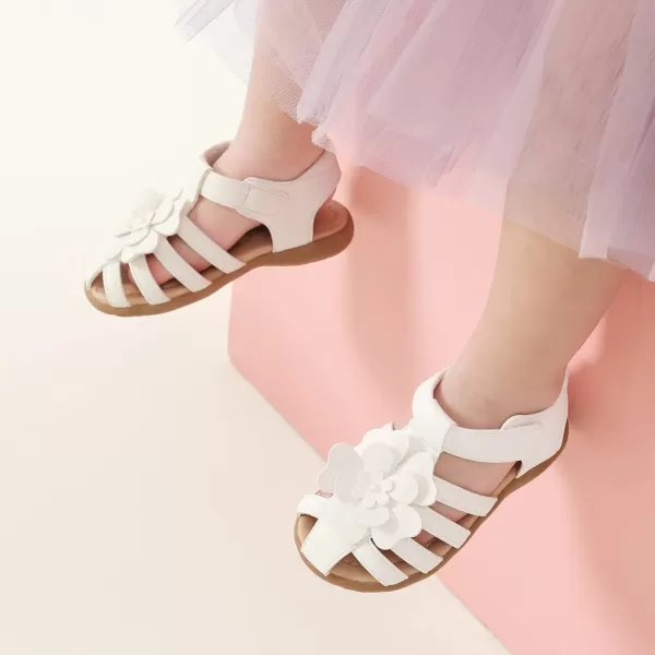 imageDREAM PAIRS Girls ToddlerLittle Kid ClosedToe Flower Summer Dress Sandals ShoesWhite