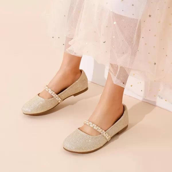 imageDREAM PAIRS Girls ToddlerLittle KidBig Kid Serena100 Mary Jane Ballerina Flat ShoesGoldGlitter