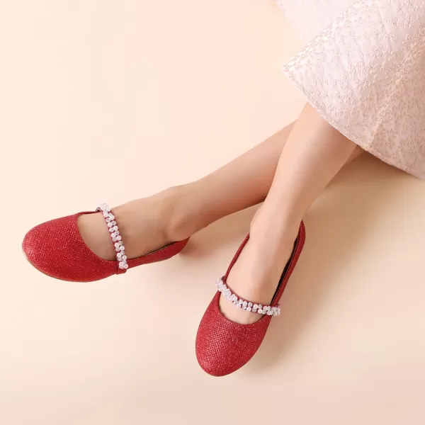 imageDREAM PAIRS Girls ToddlerLittle KidBig Kid Serena100 Mary Jane Ballerina Flat ShoesRedGlitter