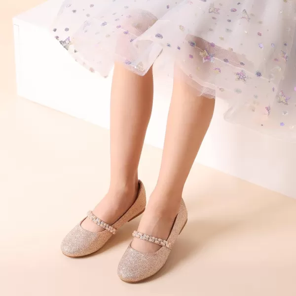 imageDREAM PAIRS Girls ToddlerLittle KidBig Kid Serena100 Mary Jane Ballerina Flat ShoesRoseGoldGlitter