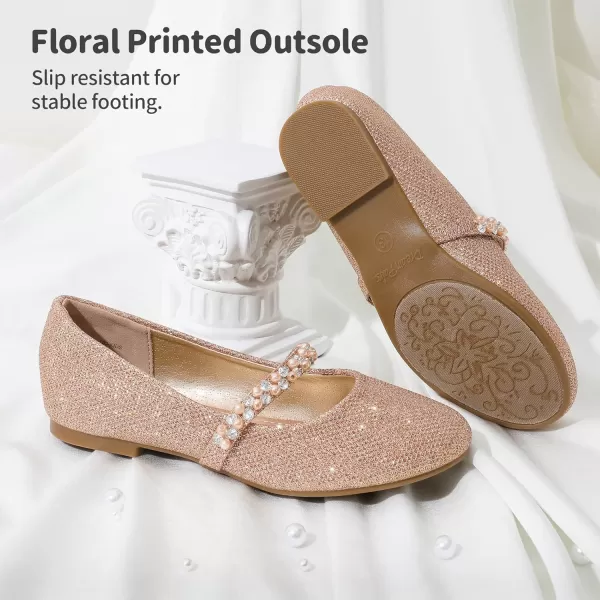 imageDREAM PAIRS Girls ToddlerLittle KidBig Kid Serena100 Mary Jane Ballerina Flat ShoesRoseGoldGlitter