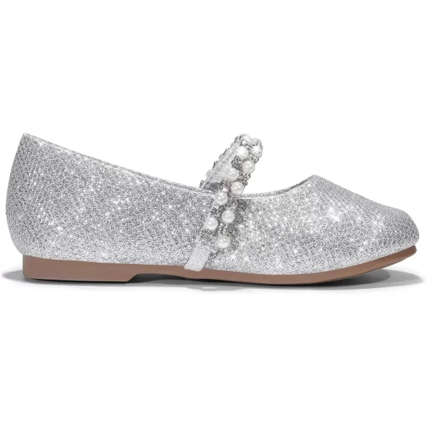 imageDREAM PAIRS Girls ToddlerLittle KidBig Kid Serena100 Mary Jane Ballerina Flat ShoesSilverGlittert