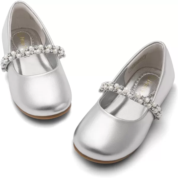 imageDREAM PAIRS Girls ToddlerLittle KidBig Kid Serena100 Mary Jane Ballerina Flat ShoesSilvert