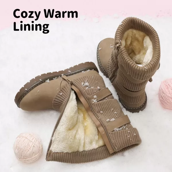imageDREAM PAIRS Girls Winter Snow Boots Faux Fur Lined Mid Calf ShoesKhaki