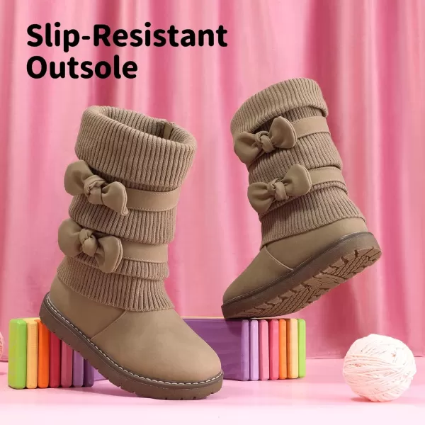 imageDREAM PAIRS Girls Winter Snow Boots Faux Fur Lined Mid Calf ShoesKhaki