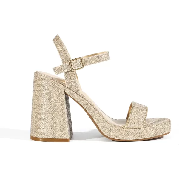 imageDREAM PAIRS Heels for Women Block Chunky Platform High Heels Open Toe Fashion Wedding Party Evening Prom Dance Ankle Strap Dress Pump Sandals ShoesGoldglitter