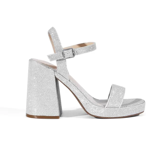 imageDREAM PAIRS Heels for Women Block Chunky Platform High Heels Open Toe Fashion Wedding Party Evening Prom Dance Ankle Strap Dress Pump Sandals ShoesSilverglitter