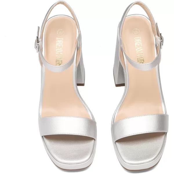 imageDREAM PAIRS Heels for Women Block Chunky Platform High Heels Open Toe Fashion Wedding Party Evening Prom Dance Ankle Strap Dress Pump Sandals ShoesSilver
